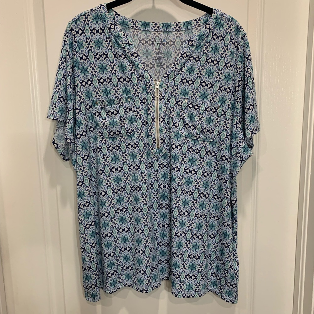 Croft & Borrow 1X Blue Patterned Top